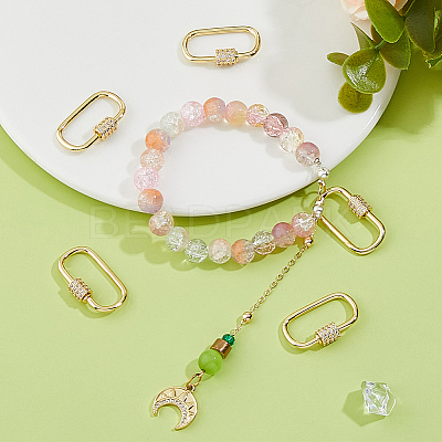 6Pcs Brass Micro Pave Clear Cubic Zirconia Screw Carabiner Lock Charms ZIRC-DC0001-34-1