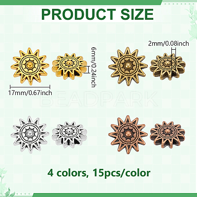 60Pcs 4 Colors Tibetan Style Alloy Sun Beads TIBEP-PH0001-84-1