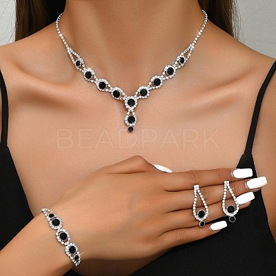 Teardrop Brass Rhinestone Necklaces & Link Bracelets & Stud Earring Sets FS-WGE0FD5-05-1