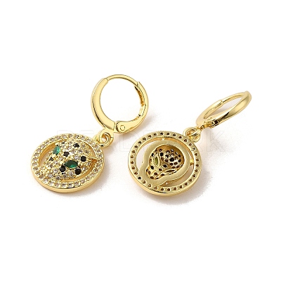Leopard Head Brass Dangle Leverback Earrings EJEW-Q797-05D-G-1
