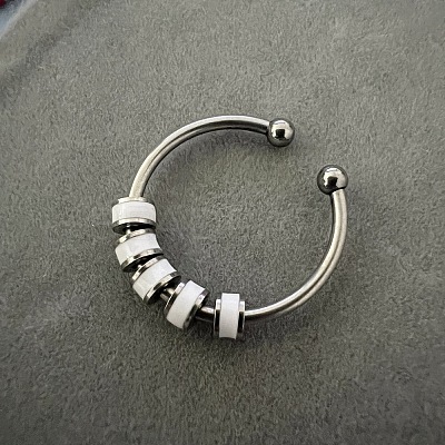 304 Stainless Steel Enamel Disc Beaded Adjustable Open Rings FS-WGAD8B0-07-1