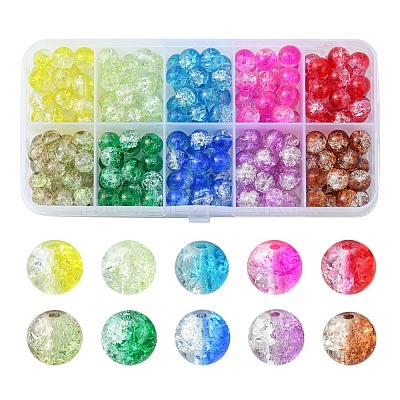200Pcs 10 Colors Baking Paint Crackle Glass Bead Strands CCG-YW0001-17-1