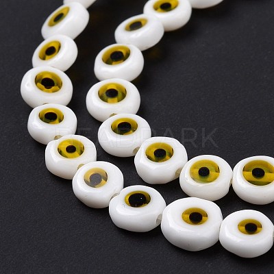 Handmade Evil Eye Lampwork Flat Round Bead Strands LAMP-L058-6mm-22-1