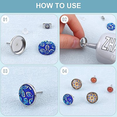100Pcs Flat Round Stainless Steel Stud Earring Settings STAS-SP0001-61B-P-1