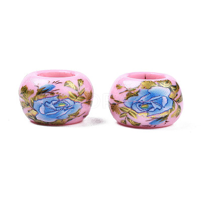 Flower Printed Opaque Acrylic Rondelle Beads SACR-S305-27-B02-1