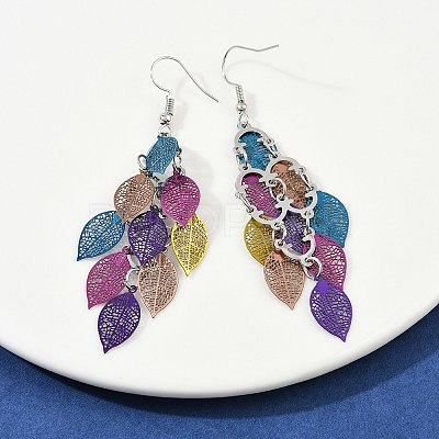 430 Stainless Steel Leaf Dangle Earrings EJEW-A137-06P-04-1