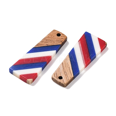 Independence Day Opaque Striped Resin & Walnut Wood Pendants RESI-U010-02A-1