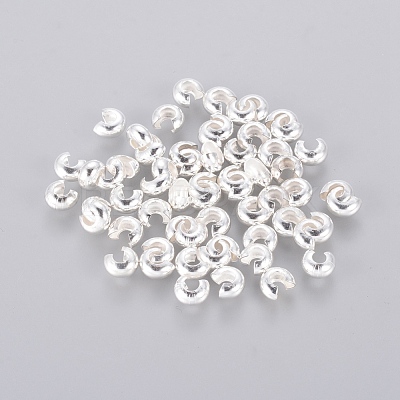 4MM Silver Color Plated Round Brass Crimp Beads Covers X-EC266-S-1