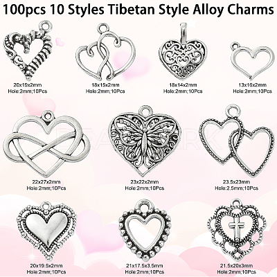 100pcs 10 Style Tibetan Style Alloy Charms TIBEP-CJ0001-39-1