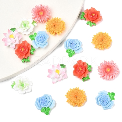 24Pcs 6 Styles Opaque Resin Flowers Cabochons RESI-FS0002-16-1
