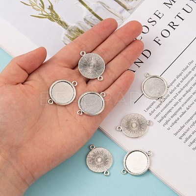 Tibetan Style Alloy Flat Round Cabochon Connector Settings X-TIBE-M022-09AS-1