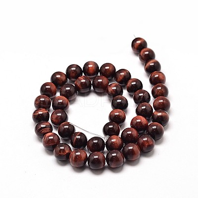 Dyed & Heated Natural Red Tiger Eye Round Bead Strands G-P072-52-8mm-1