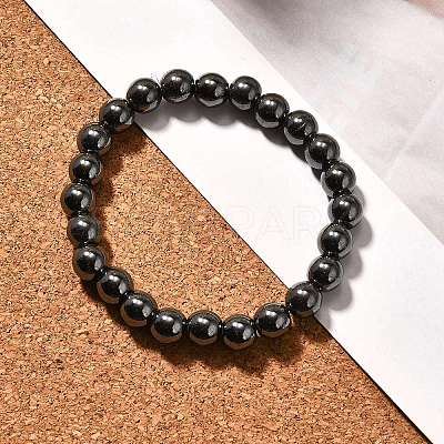 Synthetic Hematite Round Beaded Stretch Bracelet BJEW-F203-10-1