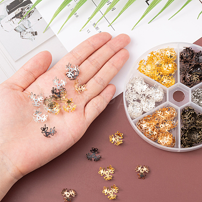 210Pcs 6 Colors 3-Petal Iron Bead Caps IFIN-CJ0001-66-1