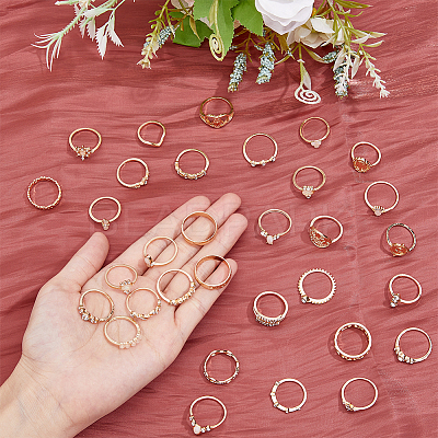 32Pcs 32 Style Alloy Finger Rings Sets with Crystal Rhinestone RJEW-FI0001-04-1