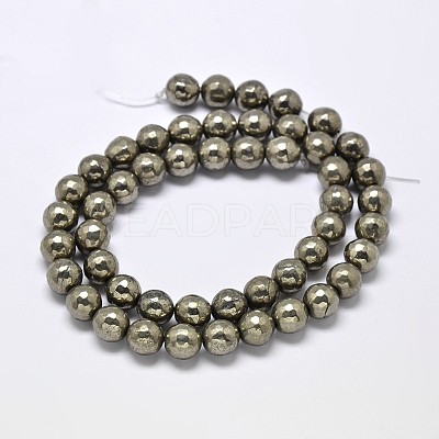 Natural Pyrite Round Beads Strands G-F197-07-6mm-1
