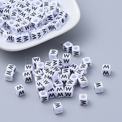 Acrylic Horizontal Hole Letter Beads PL37C9308-W-1