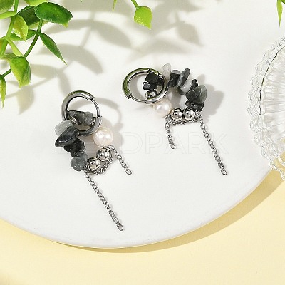Natural Eagle Eye Stone Chips Drop Earrings EJEW-TA00817-04-1