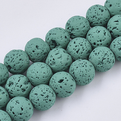 Spray Painted Natural Lava Rock Beads Strands G-N0324-D-03-1