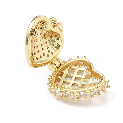 Heart Brass Clear Cubic Zirconia Locket Pendants KK-B141-10G-1