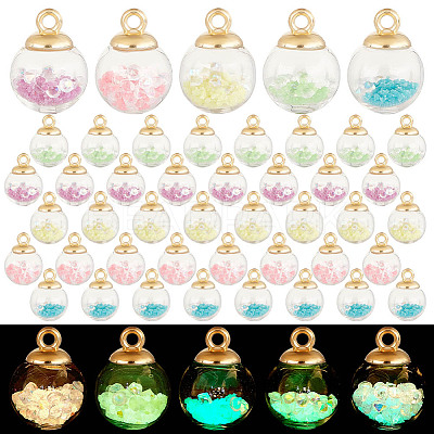 50Pcs 5 Colors Glow in the Dark Luminous Glass Globe Pendants GLAA-PH0002-76-1