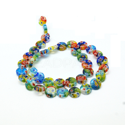 Millefiori Glass Flat Round Bead Strands X-LK-P008-06-1