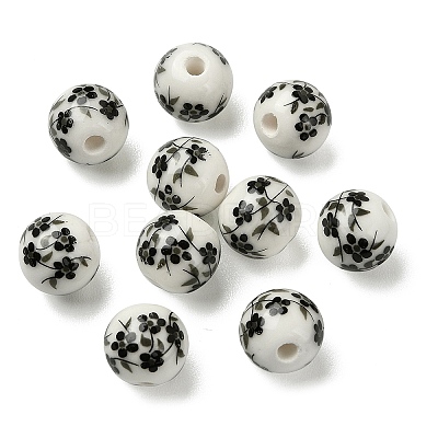Handmade Printed Porcelain Round Beads PORC-YW0001-05E-1