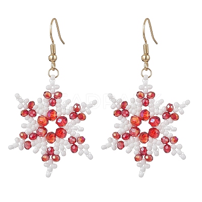 304 Stainless Steel Glass Seed Beads Snowflake Dangle Earrings EJEW-MZ00537-03-1