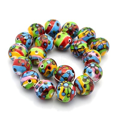 Multi-Color Handmade Lampwork Round Beads X-LAMP-O008-03-1