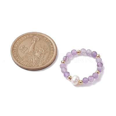 3Pcs Natural Lapis Lazuli/Garnet/Amethyst with Plastic Pearl with Glass Braided Beaded Finger Rings RJEW-JR00671-1