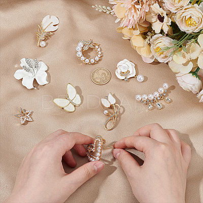 9Pcs 9 Styles Alloy Rhinestone Brooches for Backpack Clothes JEWB-AR0001-19-1