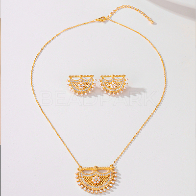 Brass Micro Pave Clear Cubic Zirconia Moon Pendant Necklaces & Stud Earrings Sets for Women QC9389-1