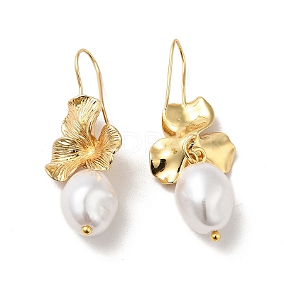 ABS Imitation Pearl Flower Dangle Earrings EJEW-F288-21G-1