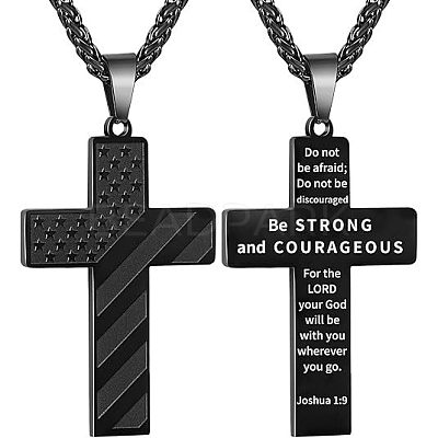 American Flag Bible Cross 304 Stainless Steel Pendant Necklaces for Men FS-WGFCD71-15-1