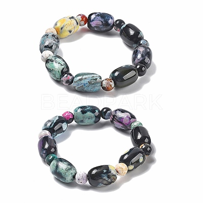 Natural Fire Crackle Agate Bead Stretch Bracelets G-P570-01C-1