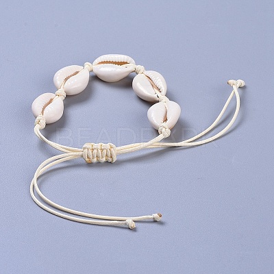 Adjustable Cowrie Shell Braided Bead Bracelets X-BJEW-JB04278-1