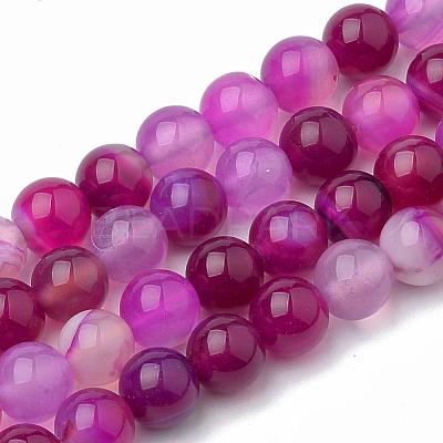 Dyed Natural Striped Agate/Banded Agate Round Bead Strands G-R342-6mm-04-1