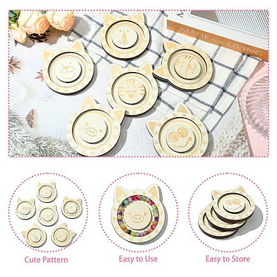 6Pcs 6 Styles Animal Theme Wood Single Bracelet Display Trays ST-CJ0022-03-1