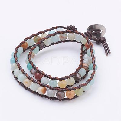 Two Loops Natural Amazonite Wrap Bracelets BJEW-JB03285-01-1