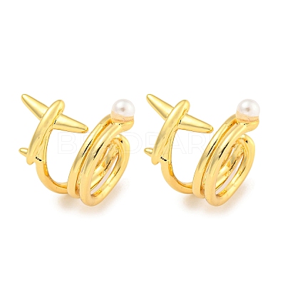 Brass with ABS Imitation Pearl Cuff Earrings for Women EJEW-C104-165G-1