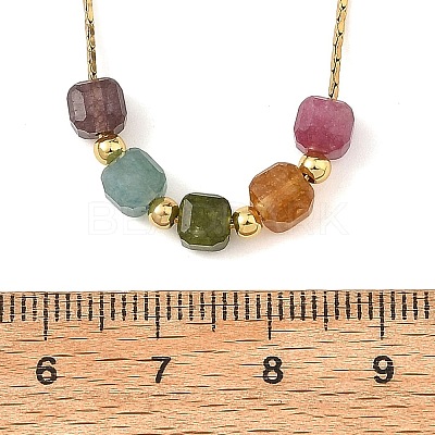 Natural Multicolor Tourmaline Faceted Beaded Pendant 304 Stainless Steel Boston Link Chain Necklaces NJEW-JN06419-02-1
