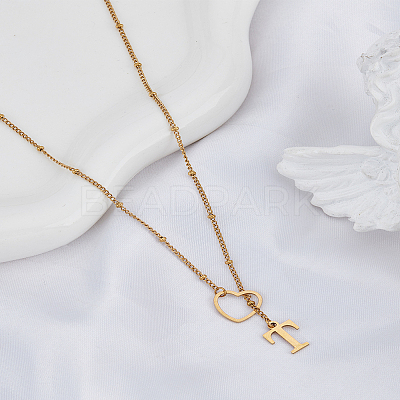 1Pc Letter & Heart Stainless Steel Lariat Necklaces for Women NJEW-LP0002-87G-T-1