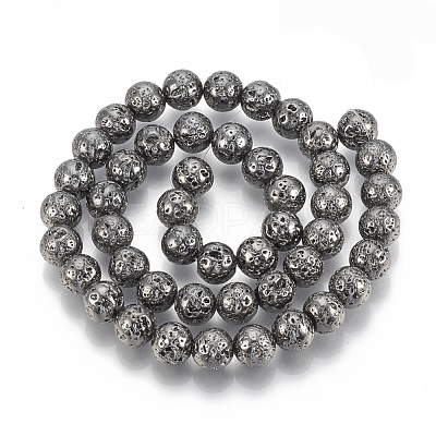 Electroplated Natural Lava Rock Beads Strands G-T061-55D-6mm-1
