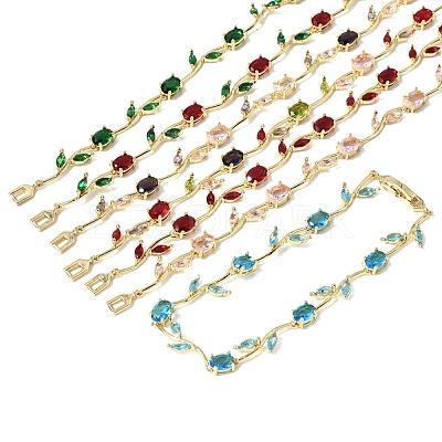Leaf Brass Micro Pave Cubic Zirconia Link Chain Bracelets for Women BJEW-D455-01G-1