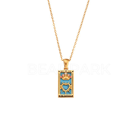 Rhinestone Tarot Card Pendant Necklace with Enamel PW23032738618-1