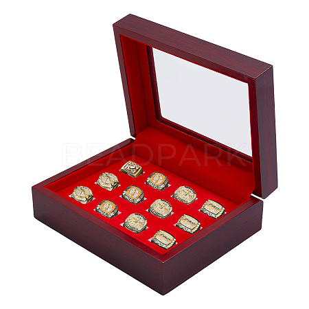 12-Slot Wood Championship Ring Display Cases CON-WH0123-25-1