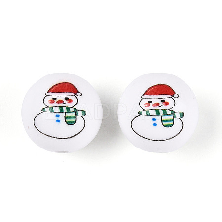 Christmas Printed Opaque Acrylic Round Beads OACR-T029-08D-1