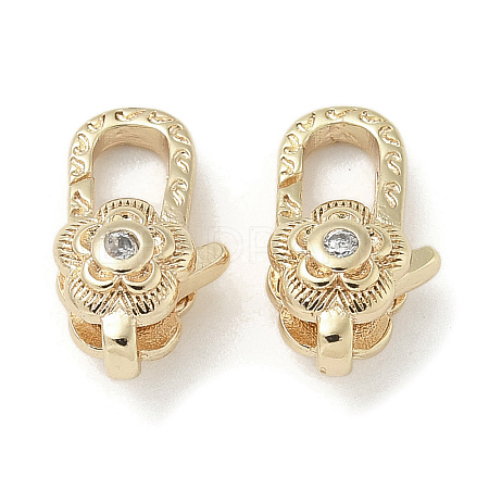 Brass Micro Pave Clear Cubic Zirconia Lobster Claw Clasps KK-M308-17G-1