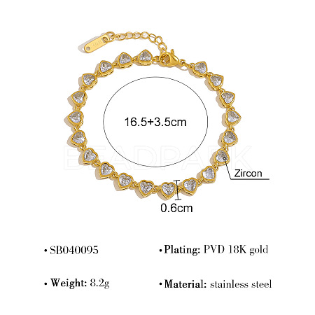 304 Stainless Steel Pave Clear Cubic Zirconia Link Chain Bracelets for Women WG860D3-03-1