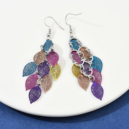 430 Stainless Steel Leaf Dangle Earrings EJEW-A137-06P-04-1
